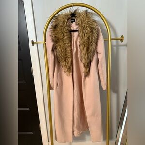 Pink Coat with Faux Fur Collar